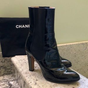 Auth New Chanel Black Patent Leather Boots